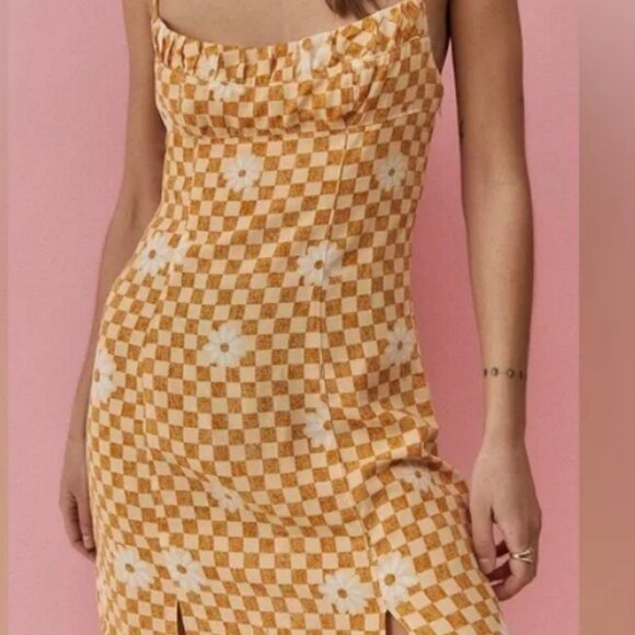 NWT Urban Outfitters Lumi Daisy Check Print Flowers Hippie Mini Dress Size S - Picture 1 of 9
